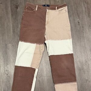 Fall Vibes Hollister Color Block Patchwork Jeans 🤎🤍 Straight Fit